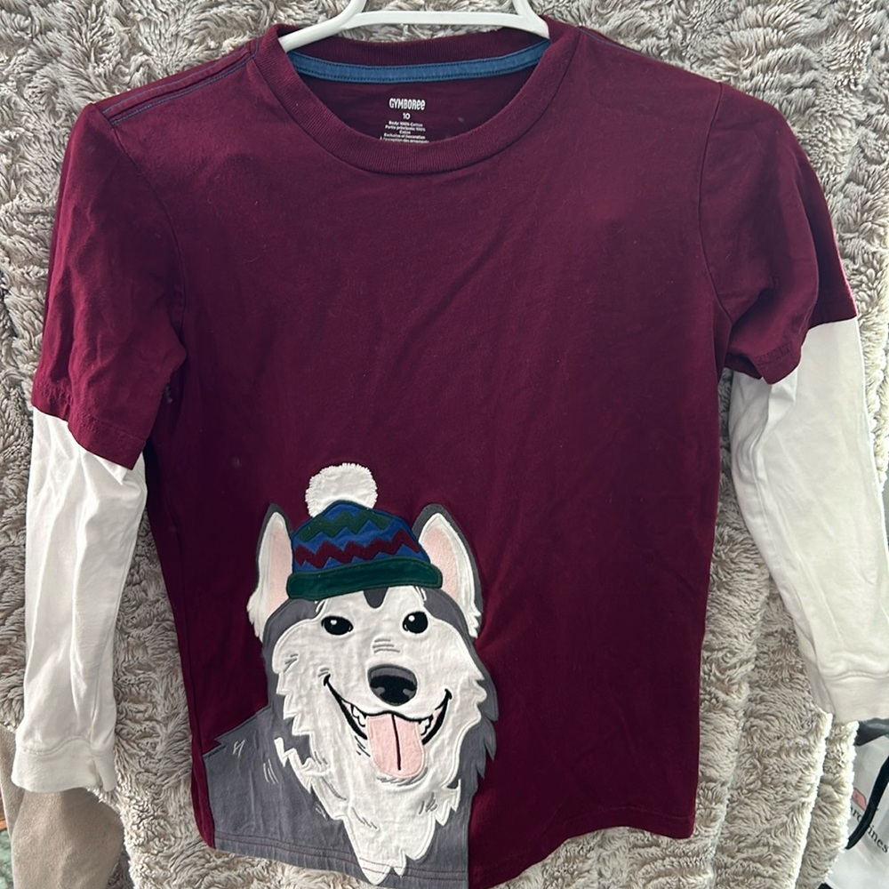 Boys Gymboree raglan long sleeve featuring Husky. Size 10